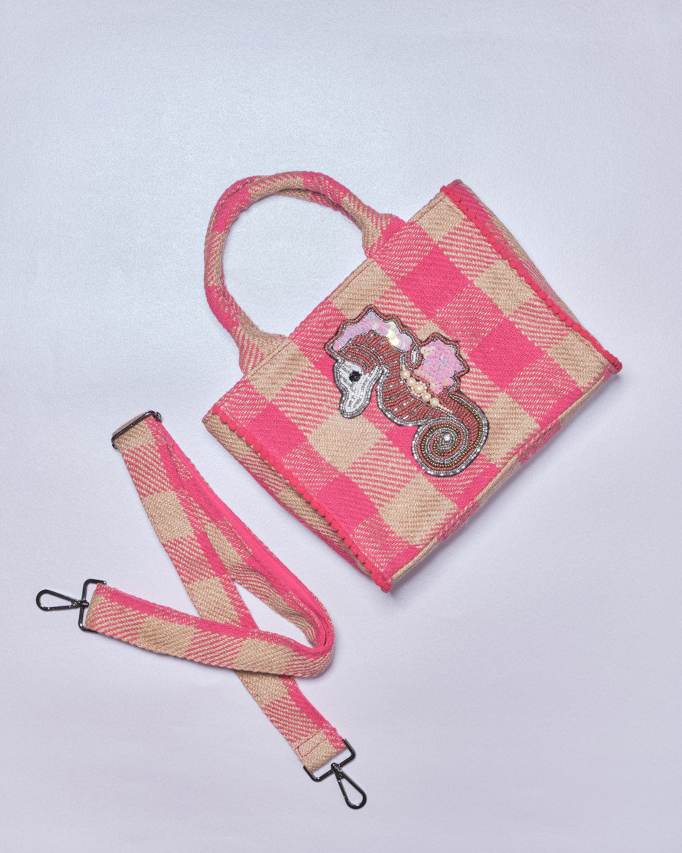 Beaded Tote (Pink Seahorse)