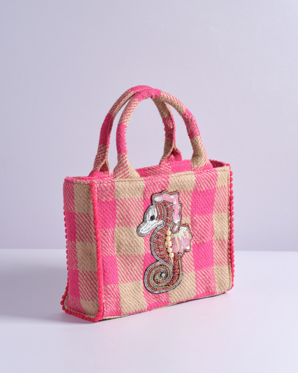 Beaded Tote (Pink Seahorse)