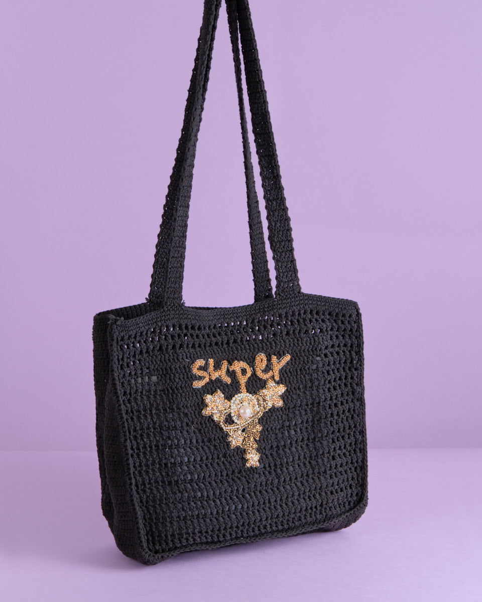 Cotton Crochet Bag (Super Star on Black)