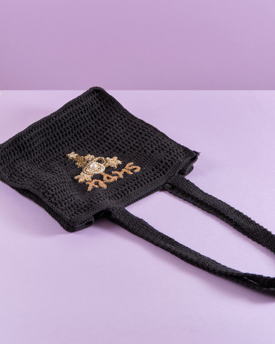 Cotton Crochet Bag (Super Star on Black)