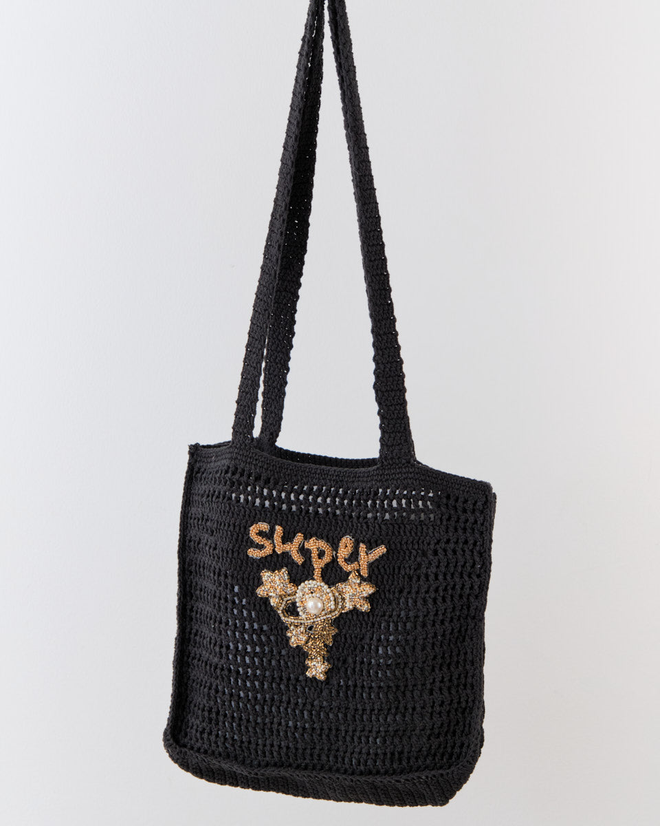 Cotton Crochet Bag (Super Star on Black)