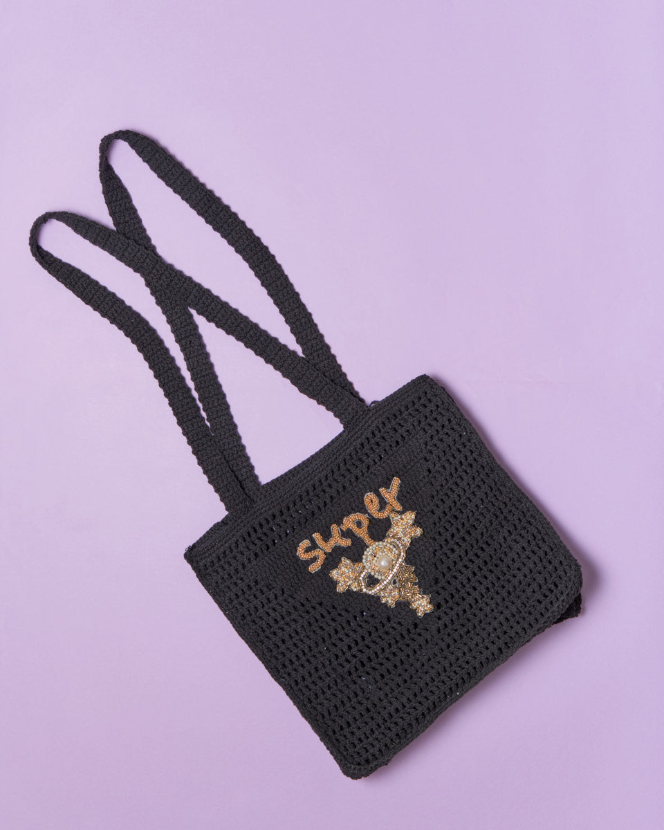 Cotton Crochet Bag (Super Star on Black)
