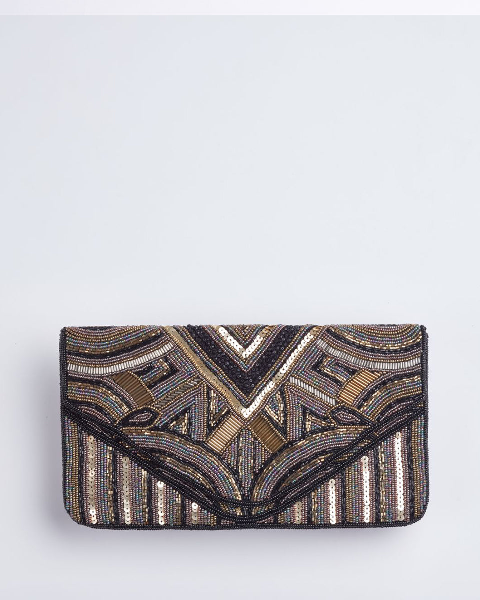 Handbeaded Clutch (Art Deco Black+Gold)
