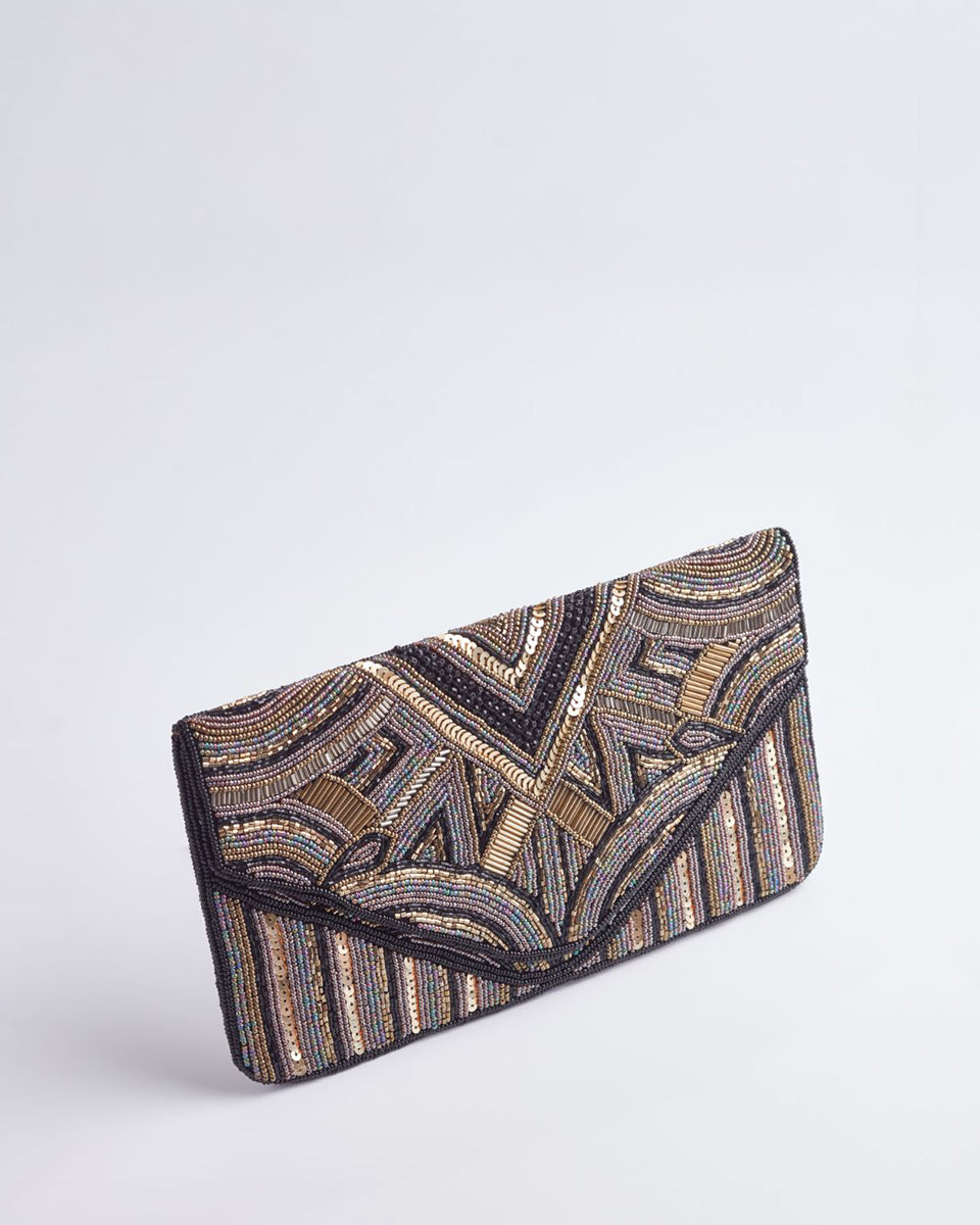 Handbeaded Clutch (Art Deco Black+Gold)