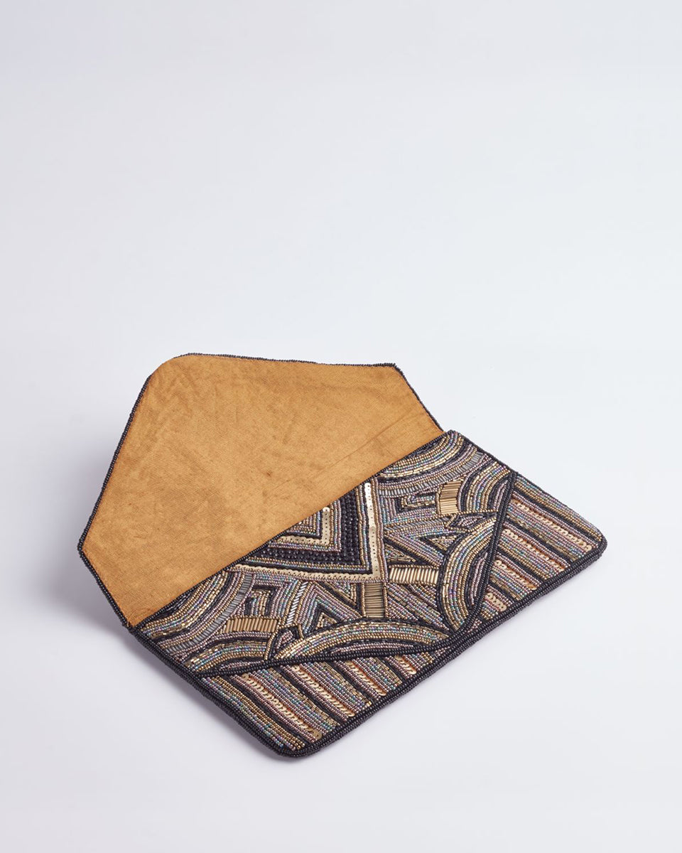 Handbeaded Clutch (Art Deco Black+Gold)