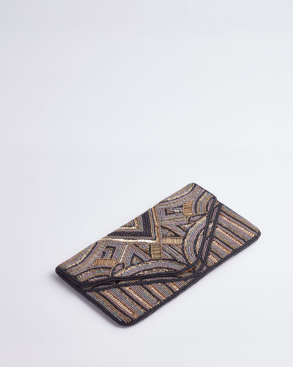 Handbeaded Clutch (Art Deco Black+Gold)