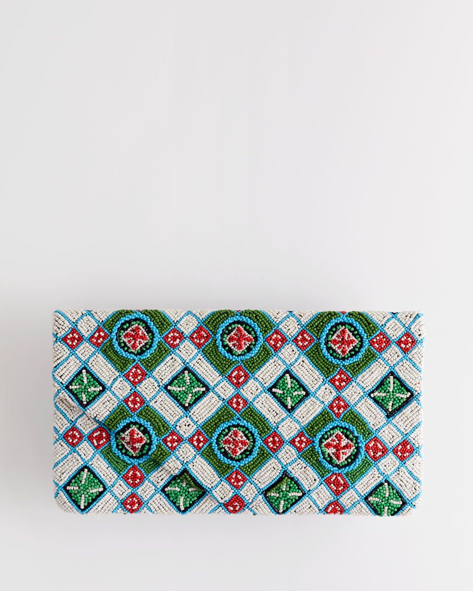 Handbeaded Clutch (Peranakan Wall in Red, Green & Blue)